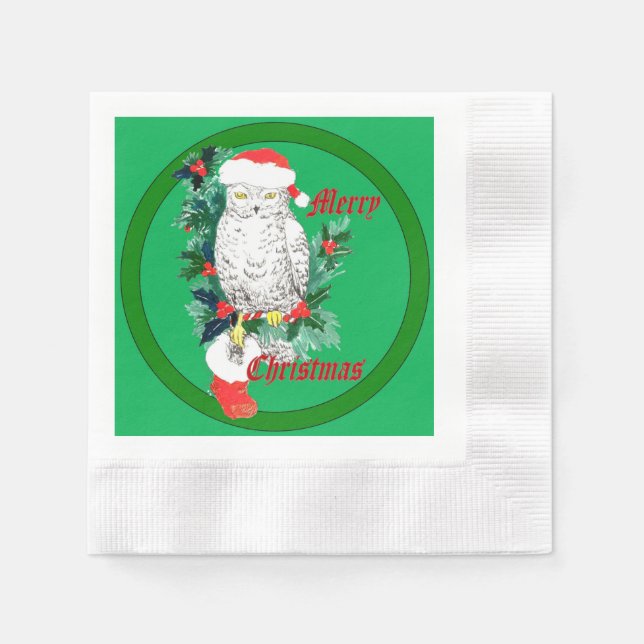 Cute Christmas Owl and Stocking Designed Napkins (Front)