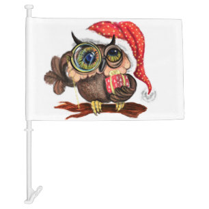 Cute Christmas Owl Car Flag