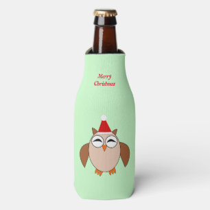 Cute Christmas Owl Custom Bottle Cooler