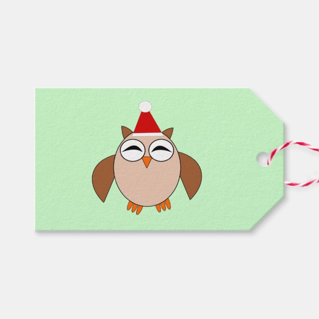 Cute Christmas Owl Custom Gift Tags (Front (Horizontal))