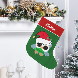 Cute Christmas Owl Custom Large Christmas Stocking