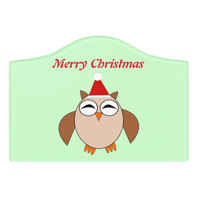 Cute Christmas Owl Custom Room Sign (Small Crest Front)