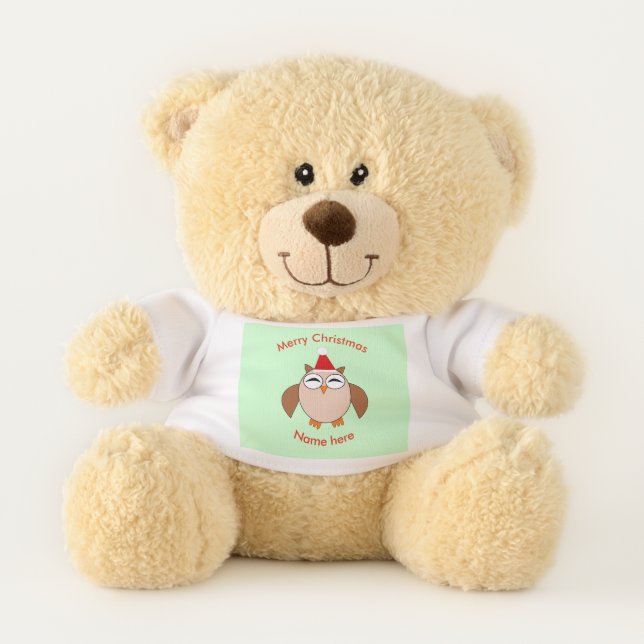 Cute Christmas Owl Custom Teddy Bear (Front)