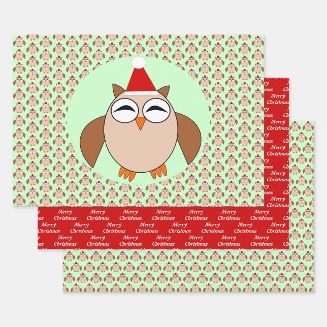 Cute Christmas Owl Custom Wrapping Paper Sheets (Set)
