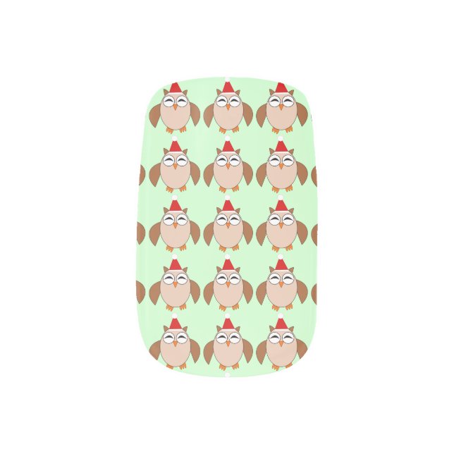 Cute Christmas Owl False Nails Minx Nail Wraps (Left Thumb)