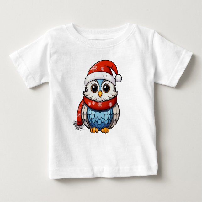 Cute Christmas Owl – Festive Kids T-Shirt Design (Front)