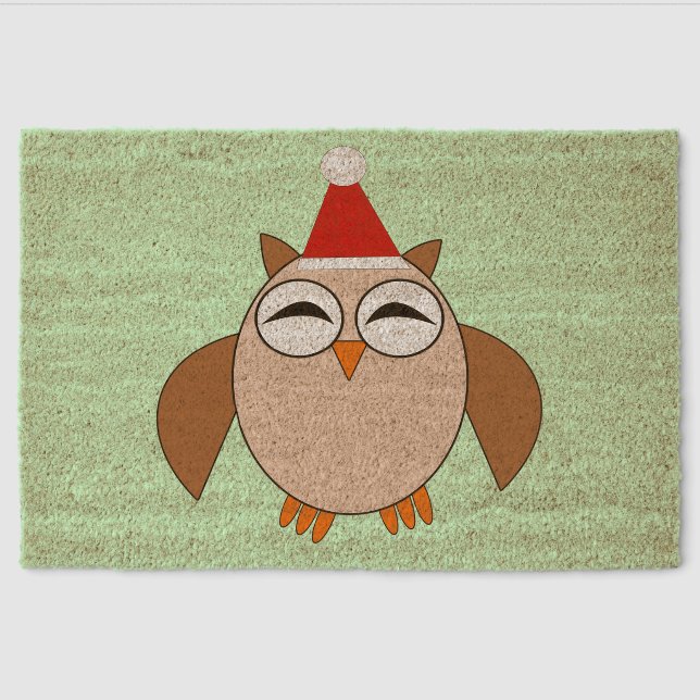 Cute Christmas Owl Fiber Doormat (Front)