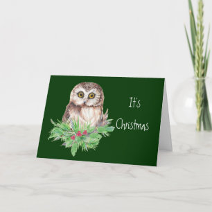 Cute Christmas Owl Humor, Watercolor Bird Holiday Card