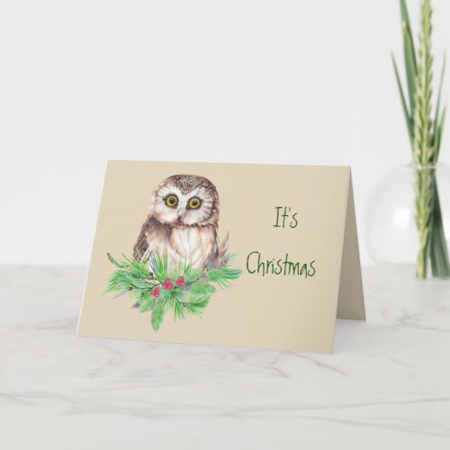 Cute Christmas Owl Humor Watercolor Bird Holiday Card