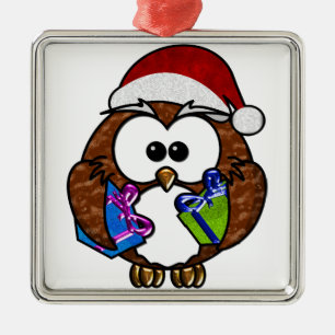 Cute Christmas Owl Metal Ornament