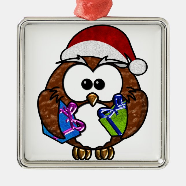 Cute Christmas Owl Metal Ornament (Front)