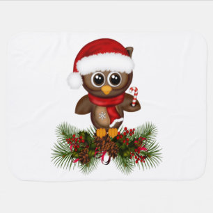 Cute Christmas Owl On Pine Branch Baby Blanket