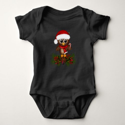 Cute Christmas Owl On Pine Branch Baby Body Suit Baby Bodysuit