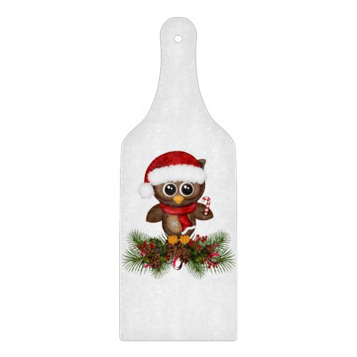 Cute Christmas Owl On Pine Branch Cutting Board