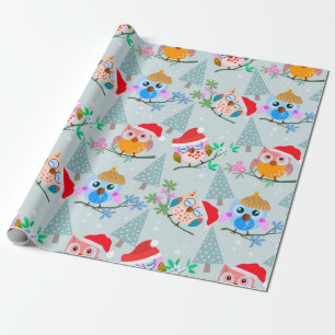 Cute Christmas Owl Pattern Wrapping Paper