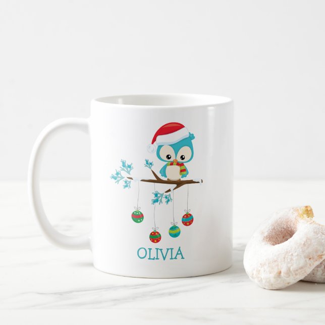 Cute Christmas Owl Personalized Christmas Mug (With Donut)