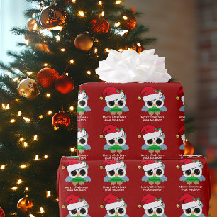 Cute Christmas Owl Personalized Red Kids Holiday Wrapping Paper