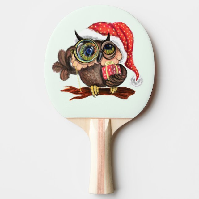 Cute Christmas Owl Ping Pong Paddle (Front)