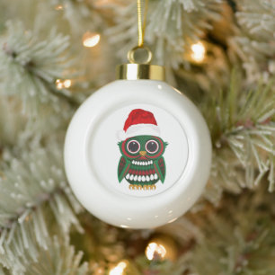 Cute Christmas Owl Plaid Cozy Festive Holiday Ceramic Ball Christmas Ornament