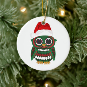 Cute Christmas Owl Plaid Cozy Festive Holiday Ceramic Ornament