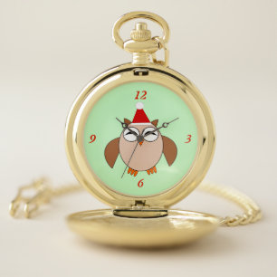 Cute Christmas Owl Pocket Watch