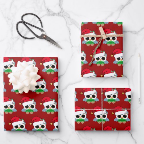 Cute Christmas Owl Red Wrapping Paper Sheets
