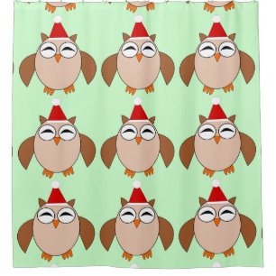 Cute Christmas Owl Shower Curtain