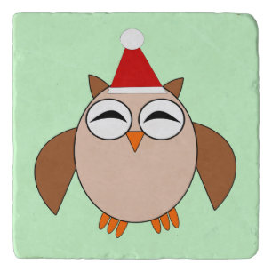 Cute Christmas Owl Stone Trivet