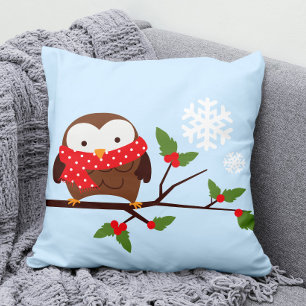 Cute Christmas Owl Throw Pillow