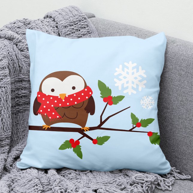 Cute Christmas Owl Throw Pillow (Creator Uploaded)