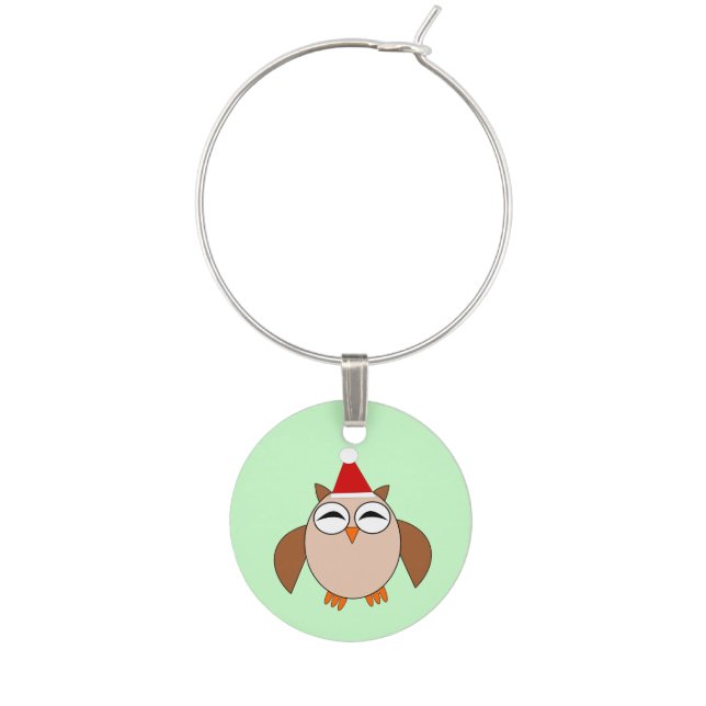 Cute Christmas Owl Wine Charm (Front)
