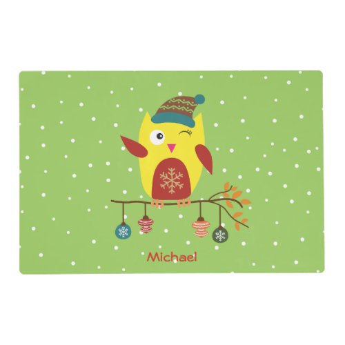 Cute Christmas Owl Winter Illustration Placemat