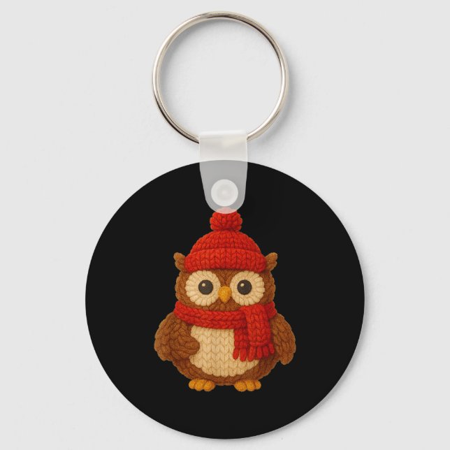 Cute Christmas Owl Winter Snow  Keychain (Front)