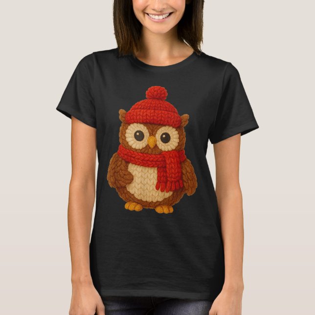 Cute Christmas Owl Winter Snow  T-Shirt (Front)