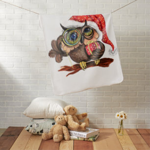 Cute Christmas Owl with Gift Baby Blanket
