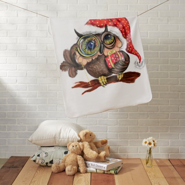 Cute Christmas Owl with Gift Baby Blanket (In Situ)