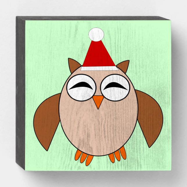 Cute Christmas Owl Wooden Box Sign (Front Horizontal)
