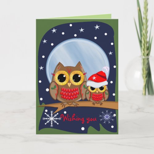 Cute Christmas Owls  Custom text Holiday Card