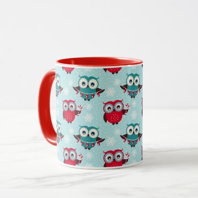 Cute Christmas Owls Pattern Mug (Front Left)