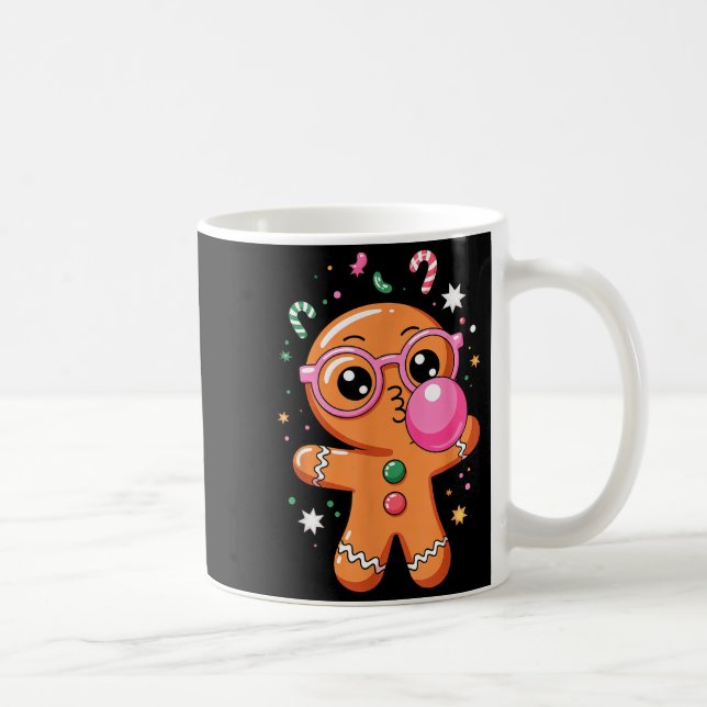 Cute Christmas Pajama Gingerbread Blowing Bubble G Coffee Mug (Right)