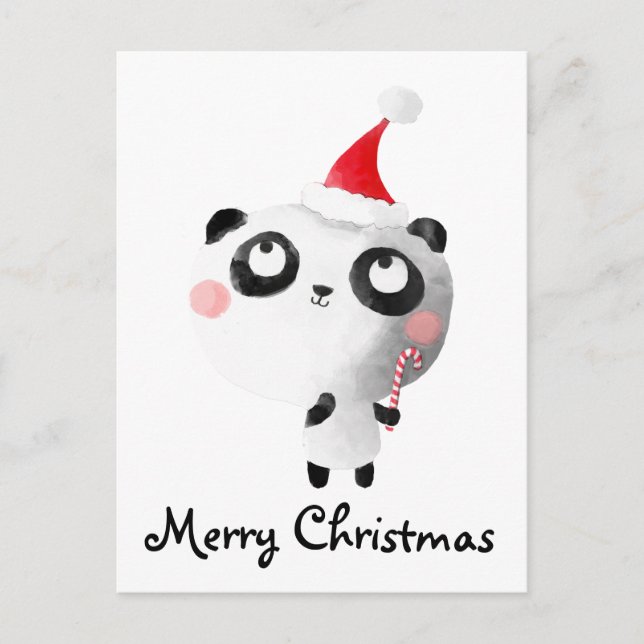 Cute Christmas Panda Bear Holiday Postcard (Front)