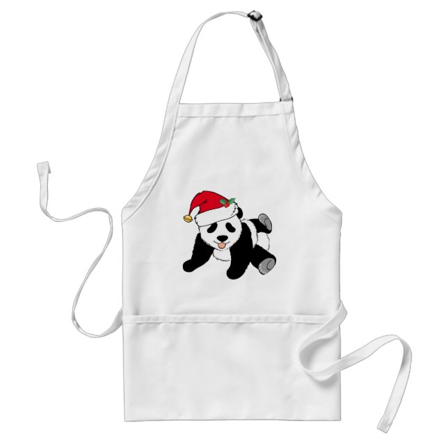 Cute Christmas Panda Bear in Santa Hat Adult Apron (Front)