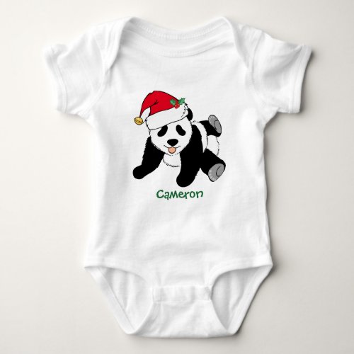 Cute Christmas Panda Bear in Santa Hat Custom Baby Bodysuit