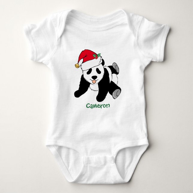 Cute Christmas Panda Bear in Santa Hat Custom Baby Bodysuit (Front)
