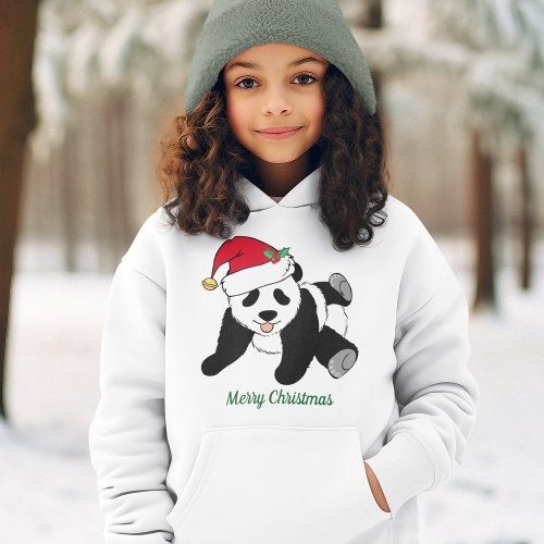 Cute Christmas Panda Bear in Santa Hat Custom Kids Hoodie