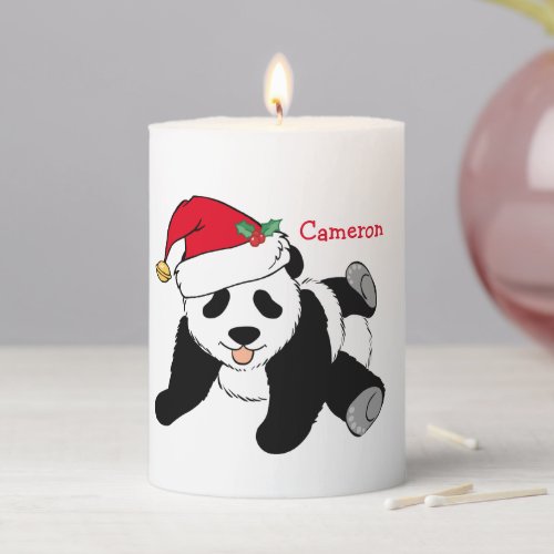 Cute Christmas Panda Bear in Santa Hat Custom Pillar Candle