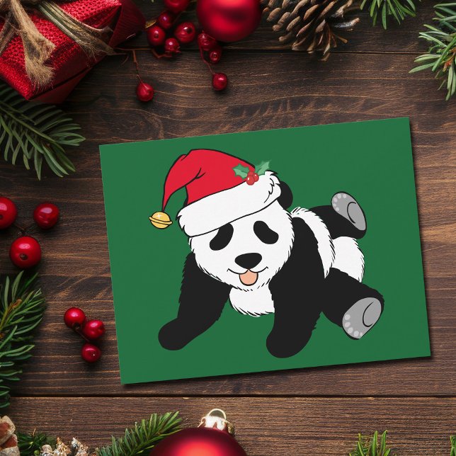 Cute Christmas Panda Bear in Santa Hat Holiday Card (Creator Uploaded)