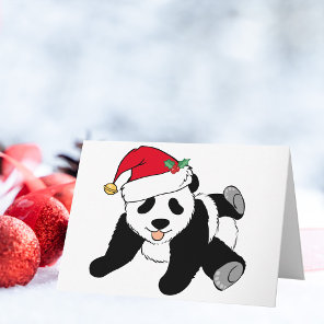 Cute Christmas Panda Bear in Santa Hat Holiday Card