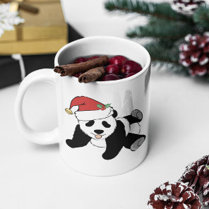 Cute Christmas Panda Bear in Santa Hat Monogram Coffee Mug