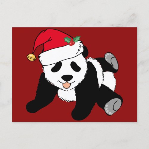 Cute Christmas Panda Bear in Santa Hat Red Postcard
